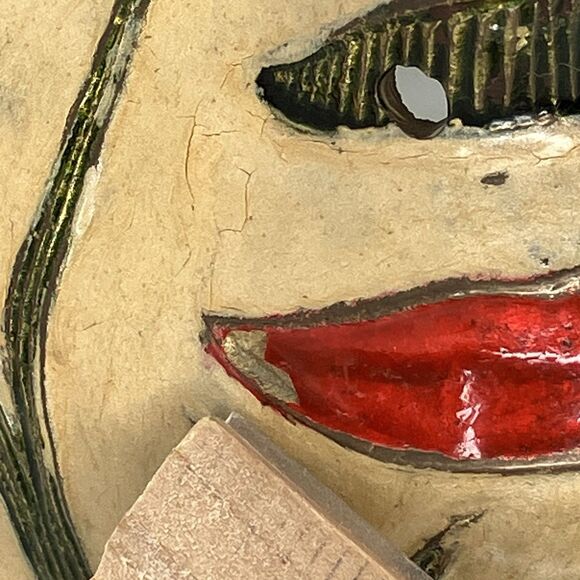 Vtg. Brass Mask Hand Painted Birds Enamel Wall Art Theater Decor - Picture 7 of 9